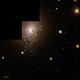 Imagen del par de galaxias alineadas Perseo A y HSV por el HST. Wikimedia Commons